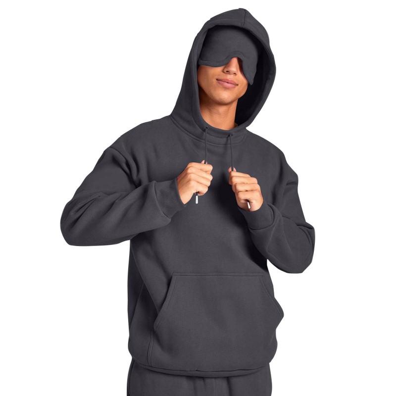 Mens Solid Color Hooded Sweatshirt Loose Fit Long Sleeve Winter Sport Casual Top