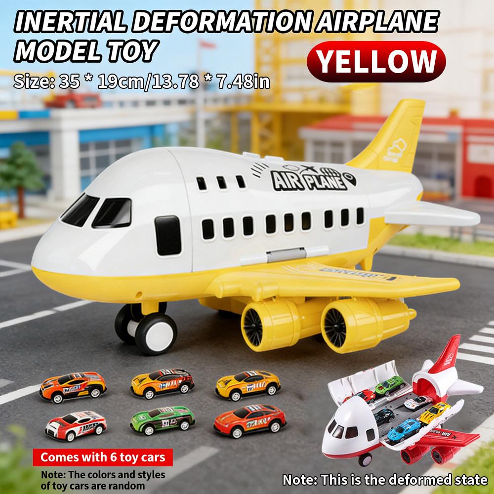 Kids Airplane Toy Set Large Airliner Model with 6 Toy Cars Storage Inertia Airplane Color Box