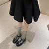 Sheepskin~ Brock engraved Mary Jane shoes T-band British small leather shoes women's platform