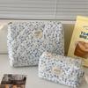 Spring Fresh Blue Floral Corduroy Makeup Bag - Portable & Versatile Storage