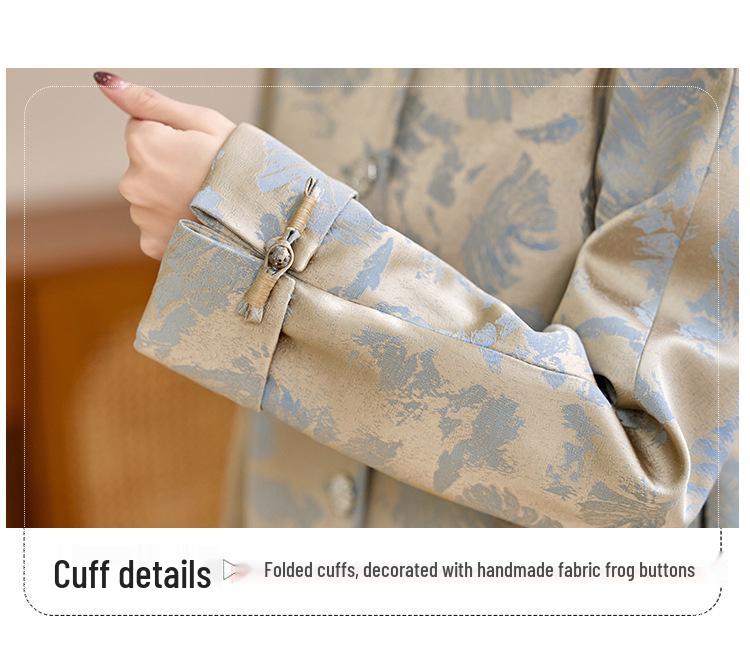 Spring 2026 Elegant High-Waisted Satin Two-Piece Suit for Women: New Chinese Style