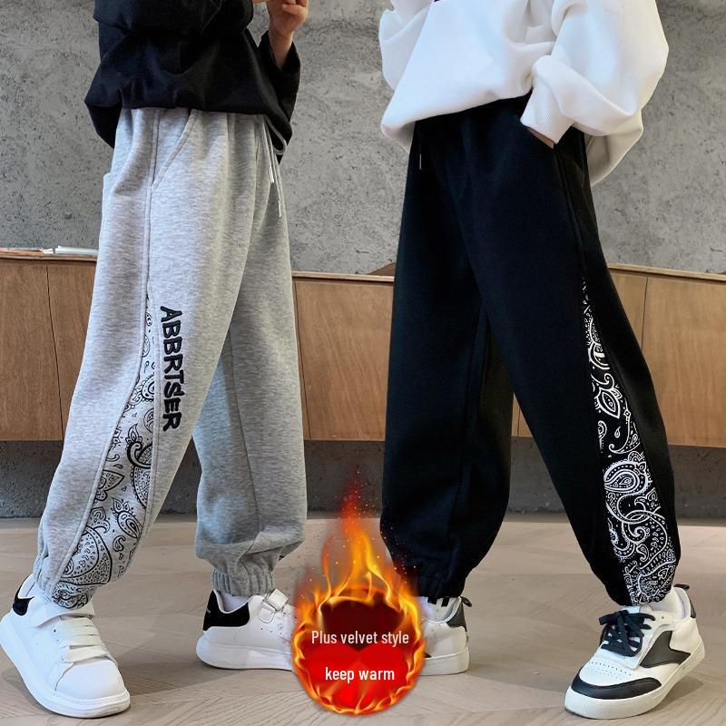 2025 Boys' Fleece-Lined Winter Pants - Stylish One-Piece Sports Trousers for Medium & Large Children