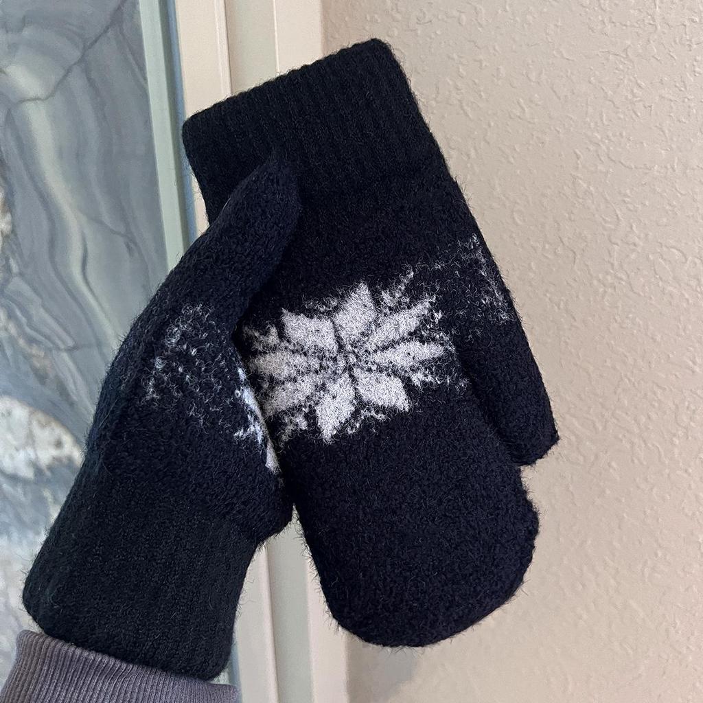 Women's Snowflake Insulated Velvet Gloves: Windproof & Warm for Winter Cycling Outdoors