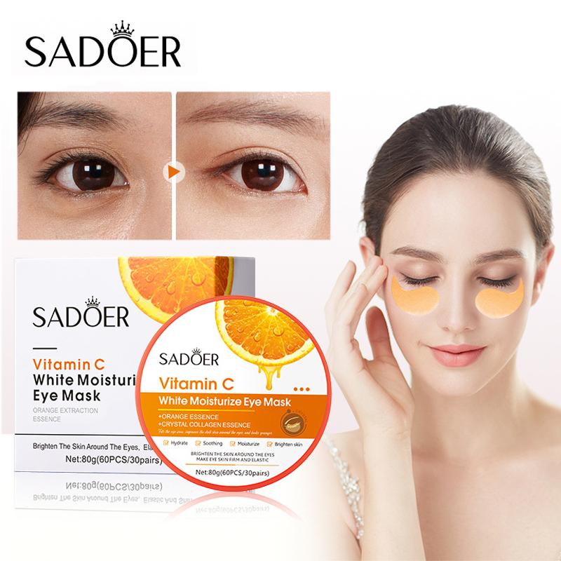 60 ks SADOER Vitamín C Kolagenová oční maska Odstranění tmavých kruhů Oční váčky Hydratační Zpevňující oční náplasti Péče o pleť očí