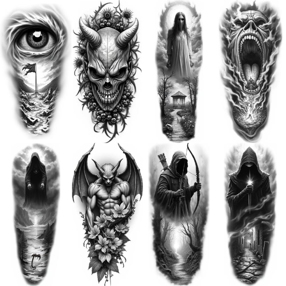 3pcs Temporary Tattoo Realistic Temporary Tattoos Hooded Figure Skull Art Tattoo Designs For Thighs Women Men