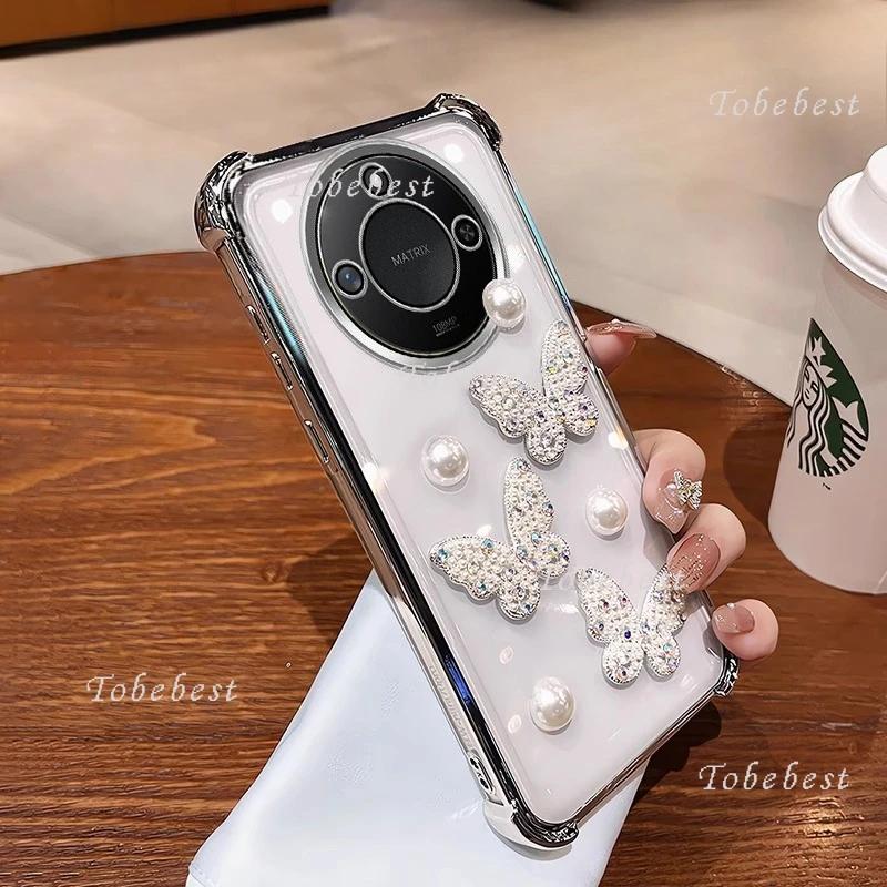 3D Pearl Butterfly Shockproof Plating Silicone Case for Huawei Honor X70i X60 X60i X50 X50i X40 X40i X30i Pro X9A X9B X8B X8C