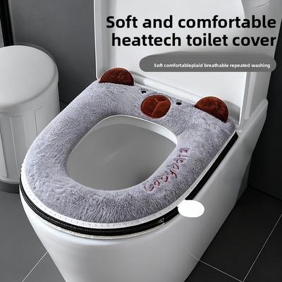 Toilet Seat Cover Winter Home Use Bathroom Comfortable Zipper Design Plush Toilet Seat Cushion Thickened Skin-Friendly