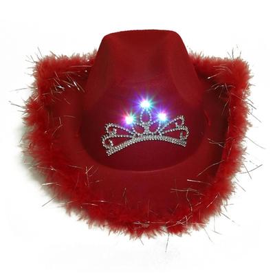 Feder Cowboyhut Fedora Cowgirlhut Junggesellinnenabschiedshut für Brautgesellschaft LED Cowboyhut Junggesellinnenabschieds-Requisite