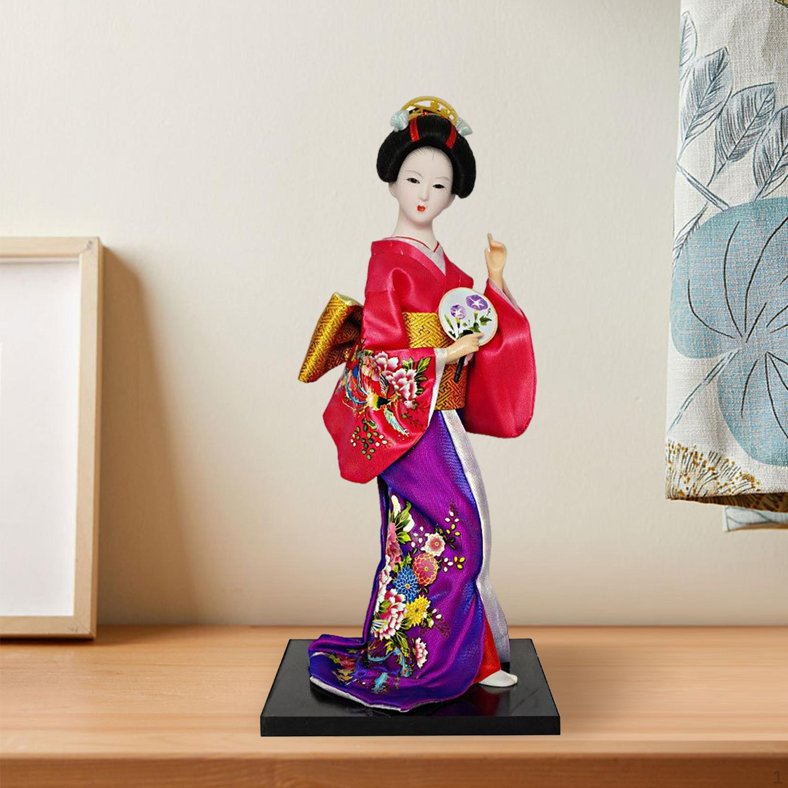 

12 Japanese Geisha Doll Miniature Figurines Girl Statue Handcrafted Resin Collectible Figurine for Red Purple