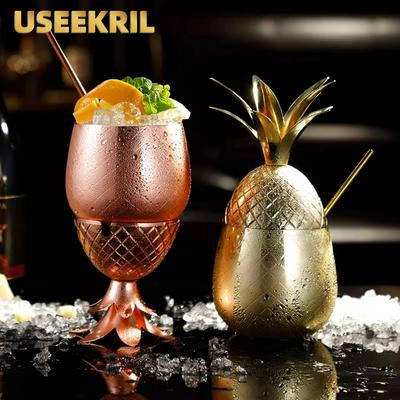 Ananas Tasse Edelstahl Moscow Mule Becher Kreative Metallbecher Cocktailglas Tassen Mit Strohhalm Und Deckel-Cocktailbecher Bar Werkzeug