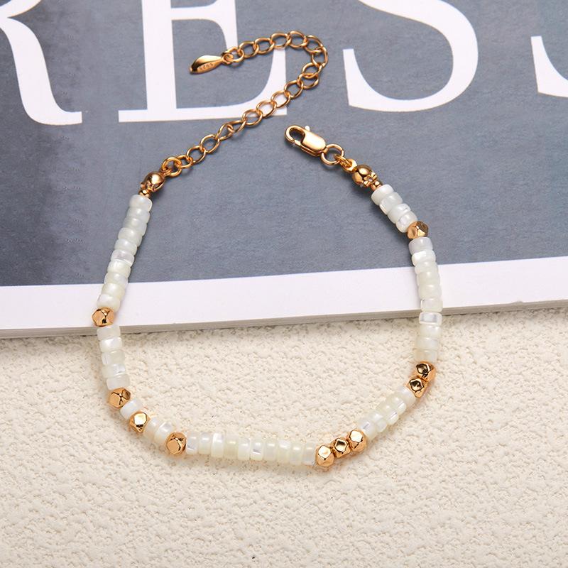 Original Design S925 Sterling Silver Natural White Shell Color Treasure Bracelet Women'S Exquisite Hand-Spliced Beads