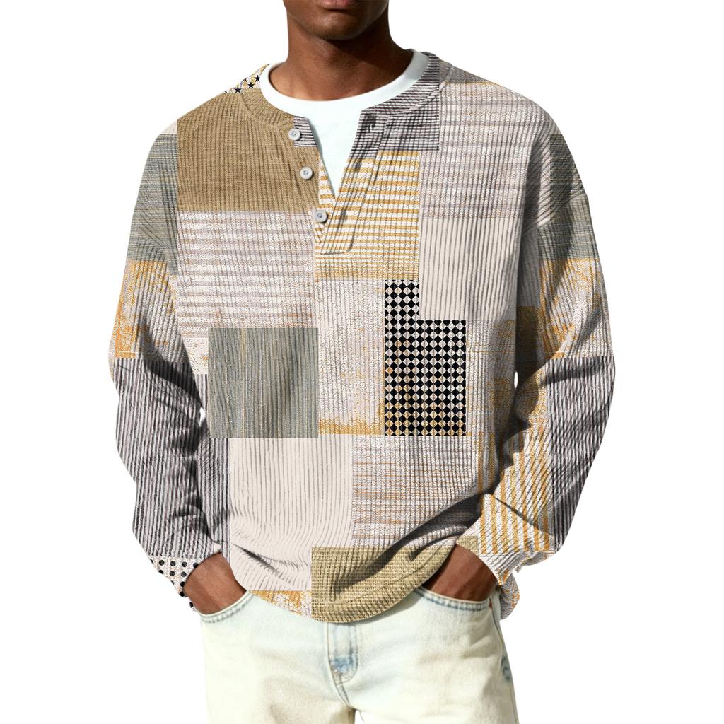 Męski sweter z dzianiny prążkowanej z długim rękawem, z kołnierzykiem zapinanym na guziki