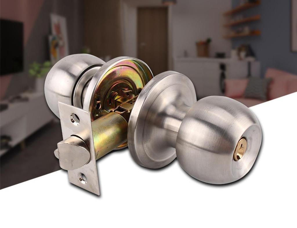 Stainless Round Door Knobs Rotation Lock Knobset Handle Stainless Steel Door Knob with Key for Bedrooms Living Rooms Bathrooms