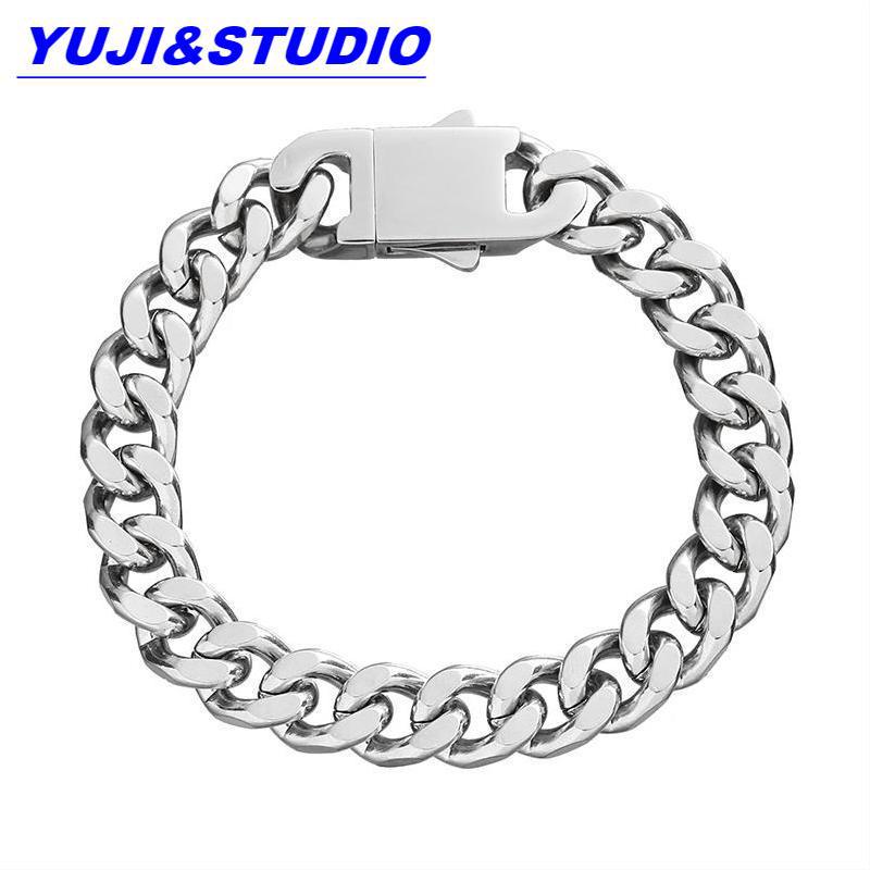 Brățară lanț cubanez din oțel titan lustruit de 10 mm Yuji pentru bărbați - Stil hip-hop european și american
