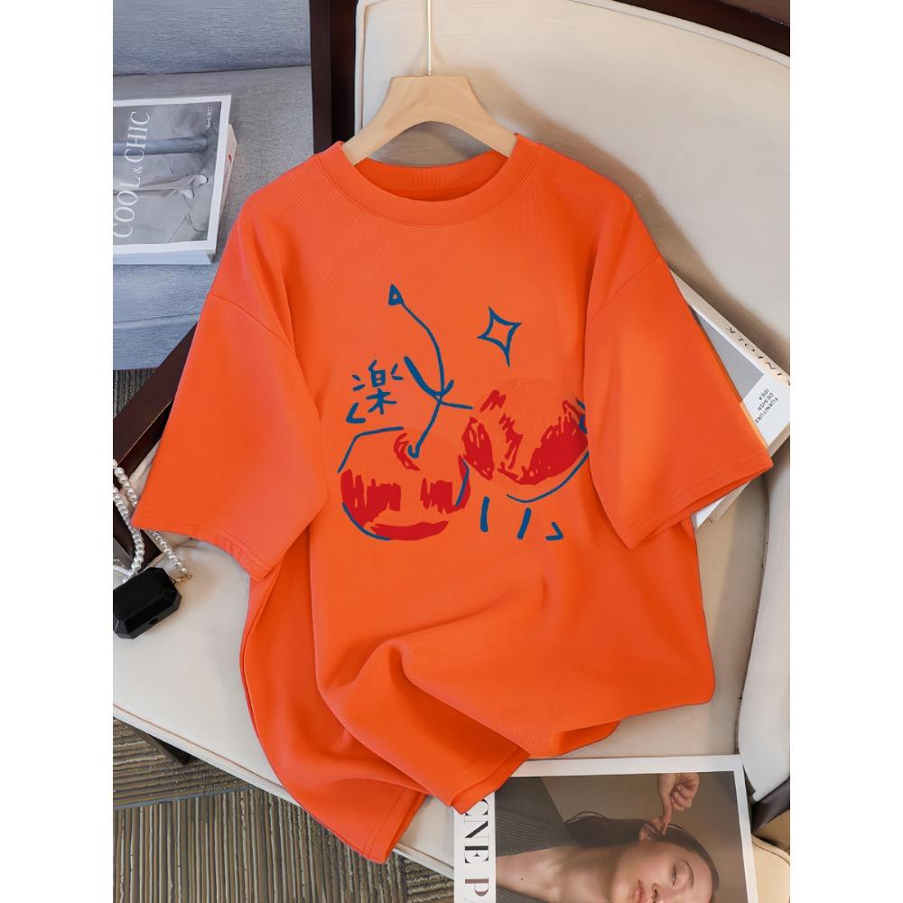 Cherry Pattern Printed Women's T-shirt Casual Sports Round Neck Short Sleeved Breathable Summer T-shirt Street New Clothing