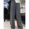 Gray High-Waist Wide-Leg Sweatpants: Women's Petite Floor-Length Draping Pants for 2025 Autumn/Winter