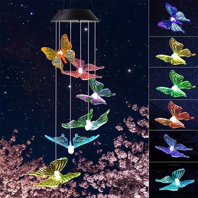 1pack Led Color Changing Butterfly Solar Wind Chimes Outdoor Waterproof Birthday Gifts For Garden Yard Outdoor Lights Christmas