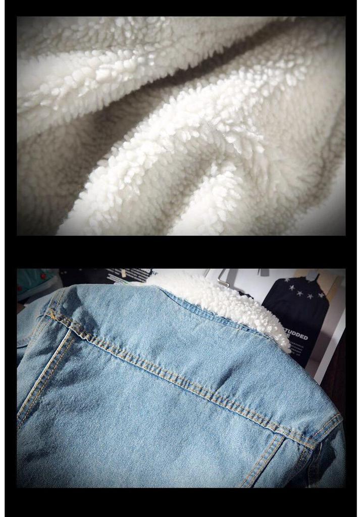 Men's Trendy Loose Lamb Wool Denim Jacket with Plush Lining - Winter Thickened Coat for Couples