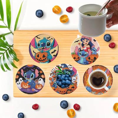 8pcs/Set DIY Diamond Painting Coasters with Holder Anti Slip Wood Drip Mats Crystal Rhinestones Diamond Art Coasters for Adults