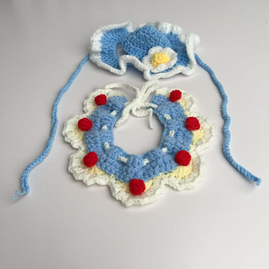 Snow White Cat Collar Green Christmas Dog Scarf Pet Neck Warmer Knitted Bib Drool Towel