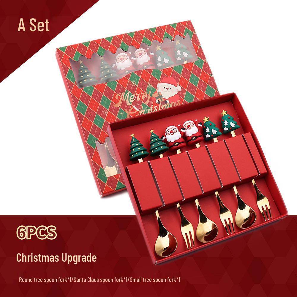 Cartoon Christmas Tree Stainless Steel Dessert Cutlery Set: Cute Fruit Fork & Spoon Gift
