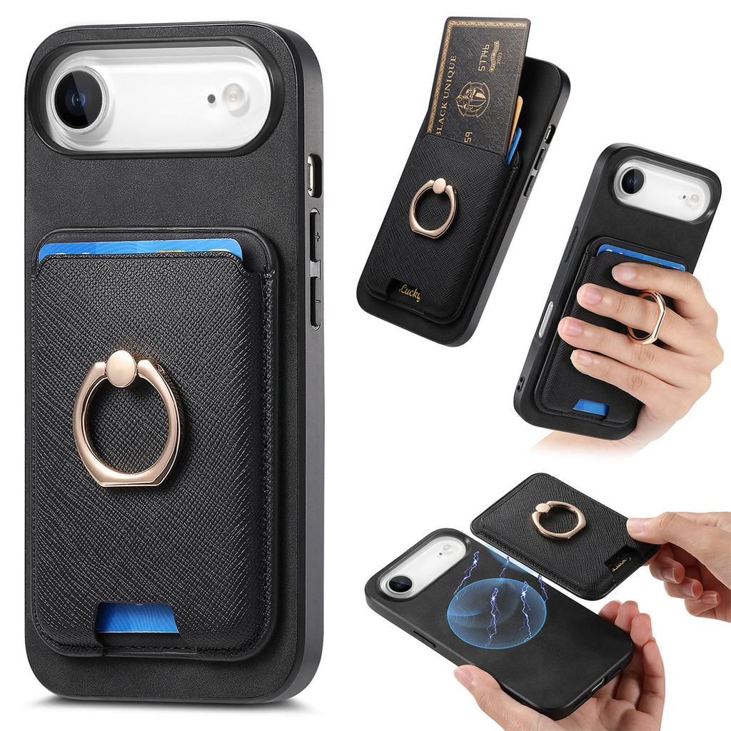 For iPhone 17 Air Magnetic Case Detachable Card Bag Leather Back Cover with Kickstand