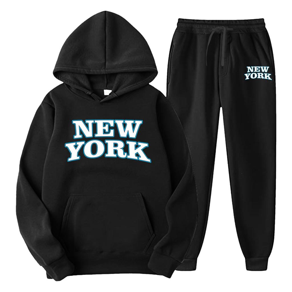 Fato de Treino Esportivo Casual de Duas Peças Estampado Solto com Capuz para Homem e Mulher