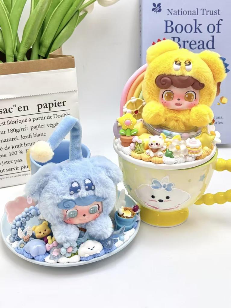 Q.Kid [Emotional Monster] Series Plush Blind Box (6 Types + Random Secret) Fluffy Fur and PVC Face Mascot Keychain Bag Charm Soothing Gift 4.2 Inches