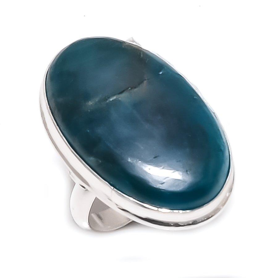 Natural Neon Blue Apatite Gemstone 925 Sterling Silver Jewelry Ring Size 8 c2s59