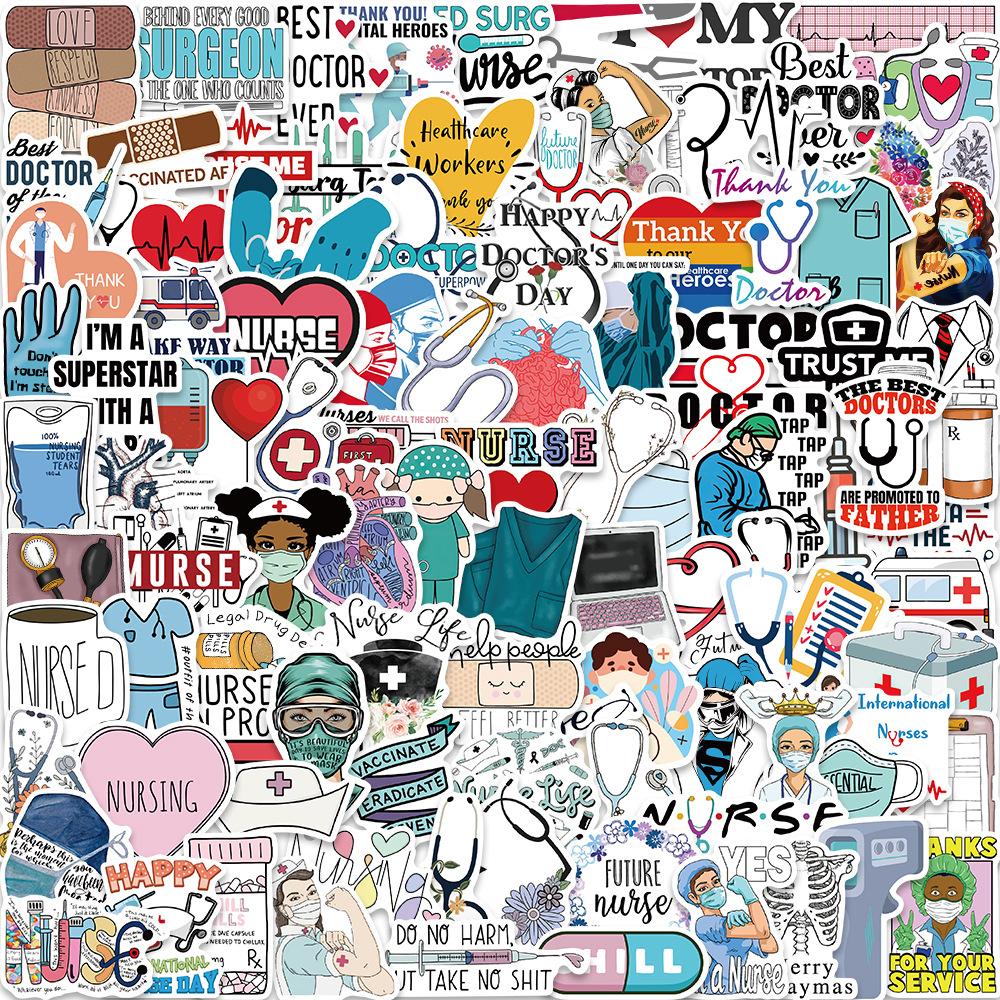 

100 Cartoon Professional Doctor Nurse Graffiti Stickers Decorate Suitcase Notebook Waterproof Stickers
