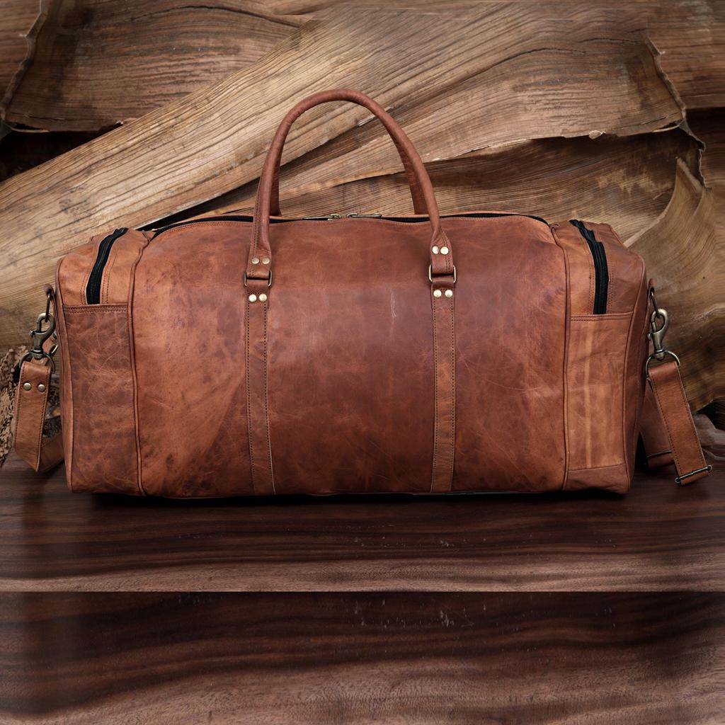 Handmade Top Grain Leather Duffel Bag: 28-inch Travel Weekender