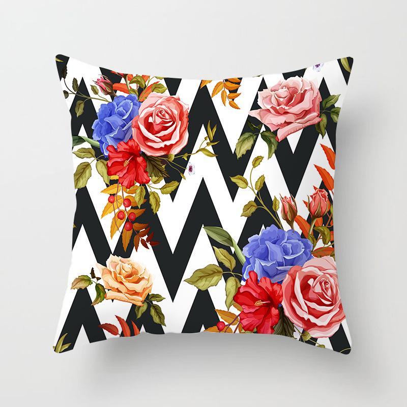 Ins Plant Flower Peach Skin Fleece Pillow Cover Sofa Car Pillow Cushion Cover Lunch Home Furnishing