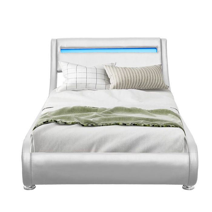 Bed - WHITE - 90x200 Cm - MDF - LED Headboard - 1 Place