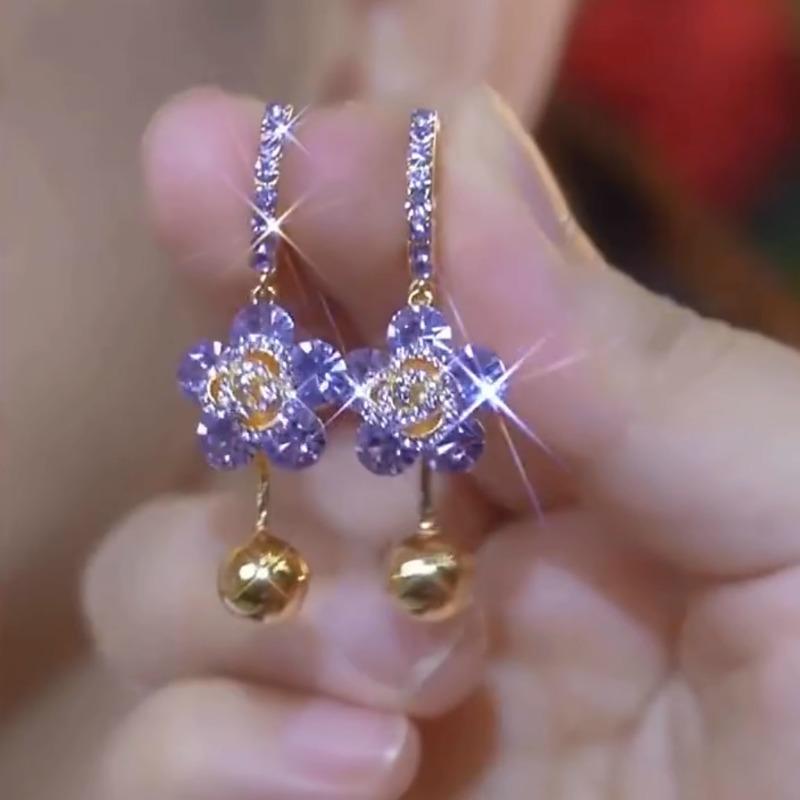 

Модные блестящие серьги-подвески в виде красного цветка со стразами для женщин и девочек, элегантные серьги-гвоздики, повседневный ювелирный подарок фиолетовый