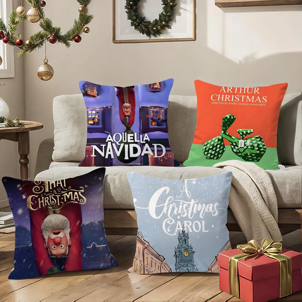 Childrens Comedy Movies A-Arthur Christmas Second Pillow Case Silky Short Plush With Invisible Zipper Dustproof Sofa Cushion