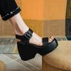 Krazing Pot Sandali da Donna Estivi con Tacco Alto Grosso e Plateau Peep Toe in Pelle Bovina con Cinturini con Fibbia Casual Impermeabili