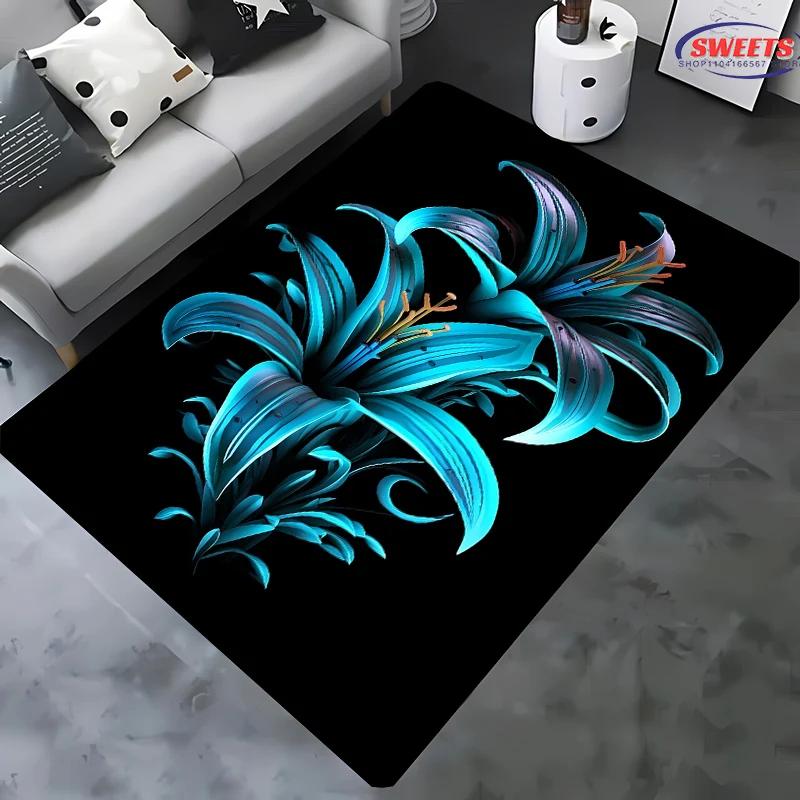 Beautiful Lily Flower Large Carpet for Home Living Room Children's Bedroom, Sofa Doormat Kitchen Floor Rug, Anti-slip Decor Mat