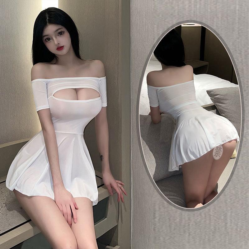 Ice silk fun tight body temptation dress pleated home comfort mood underwear dress short skirt