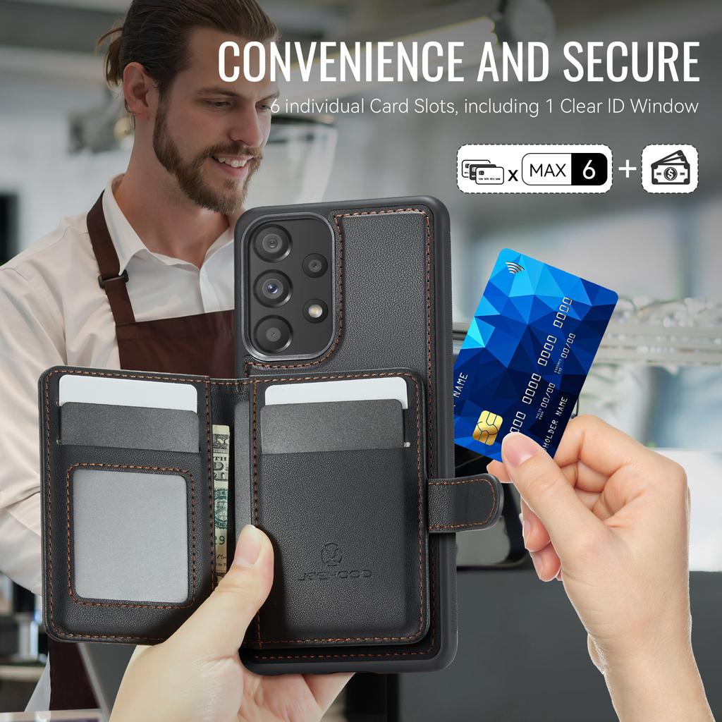 For Samsung Galaxy A33 5G Case JEEHOOD J09 RFID Blocking Card Holder Leather Back Phone Cover Magnetic Case