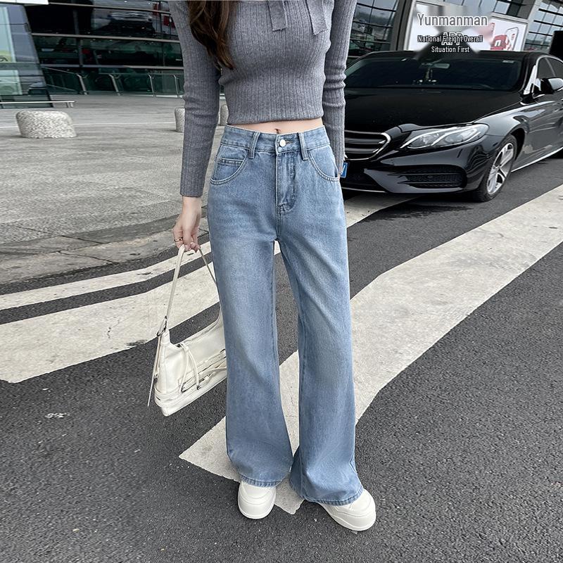 Spring 2026 American Style Low-Rise Micro-Flare Jeans for Women - High Street Slimming Floor-Length Spicy Girl Pants L светло-синий