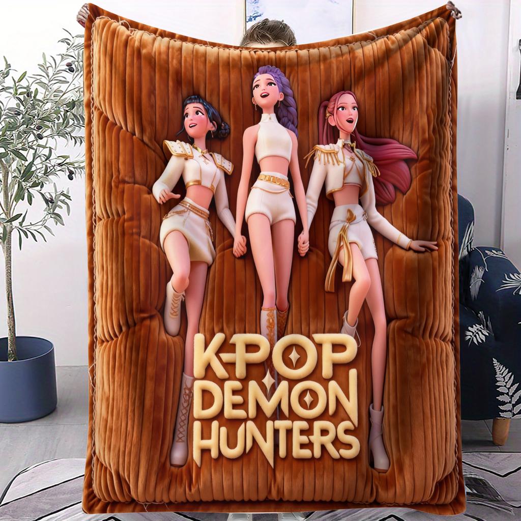 On The Go KPop Devil Hunter Blanket Small Cover Blanket Lightweight Foldable For Cars Offices Napping Bedrooms Sofa All Seasons