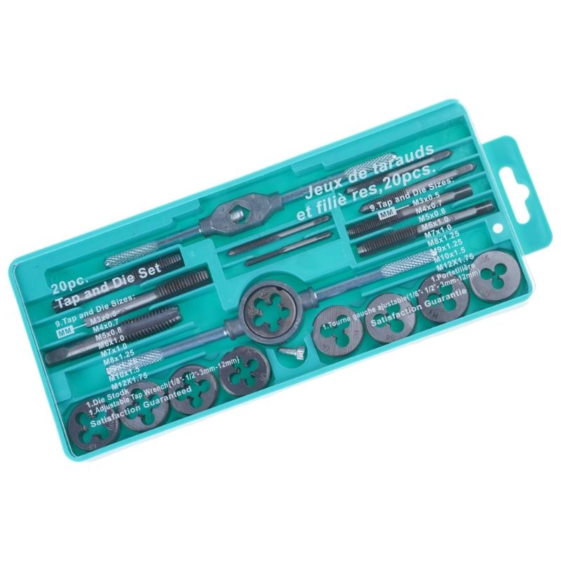 12 Pcs Taps Dies Sets Alloy Steel Hand Metric Hand Tap Set Adjustable Taps Dies Taper Drill Threading Kit Wrench Metric argento