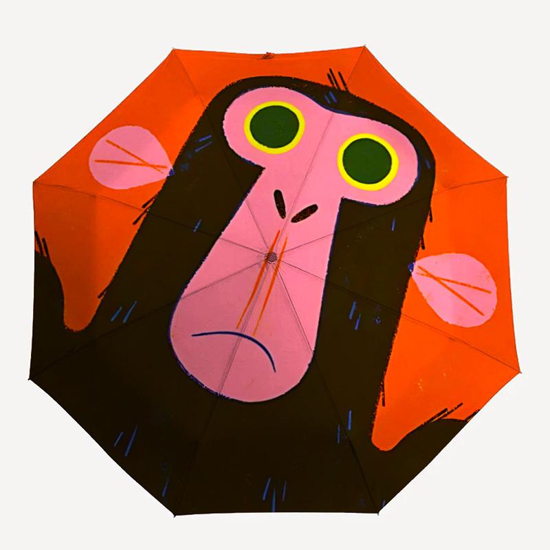 

1pc Monkey Face Automatic Folding Umbrella - Compact Travel Umbrella with Auto Open/Close 8-Rib Heavy-Duty Shaft for Women/Men -l011