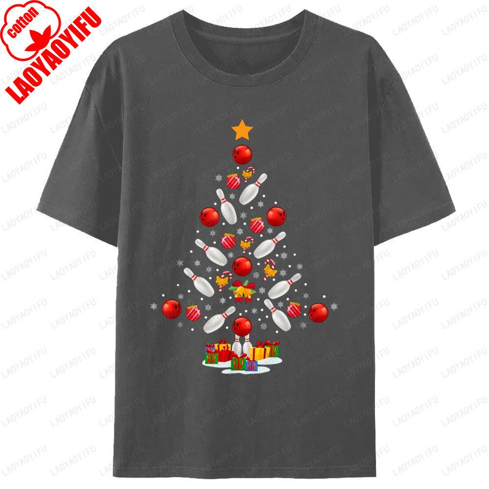 Funny Bowling Christmas Tree Graphic T Shirts Unisex Clothes Unisex Clothing Cotton Tshirt Bowling Lovers TShirt Print Tops Gift