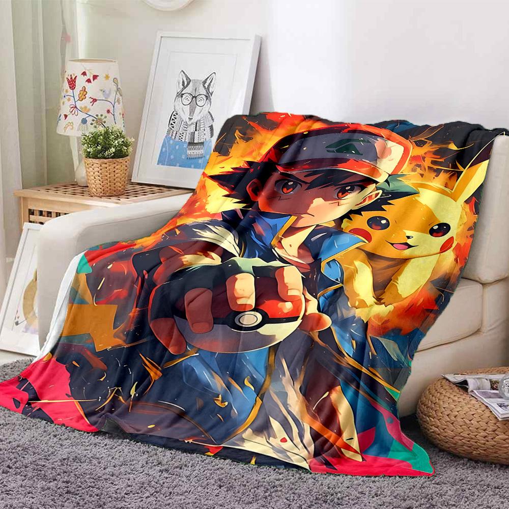 1pc Pokemon Trainer Pikachu Soft Skin-Friendly Flannel Blanket with Digital Printing, Various Sizes Available for Family, Friends, Birthday