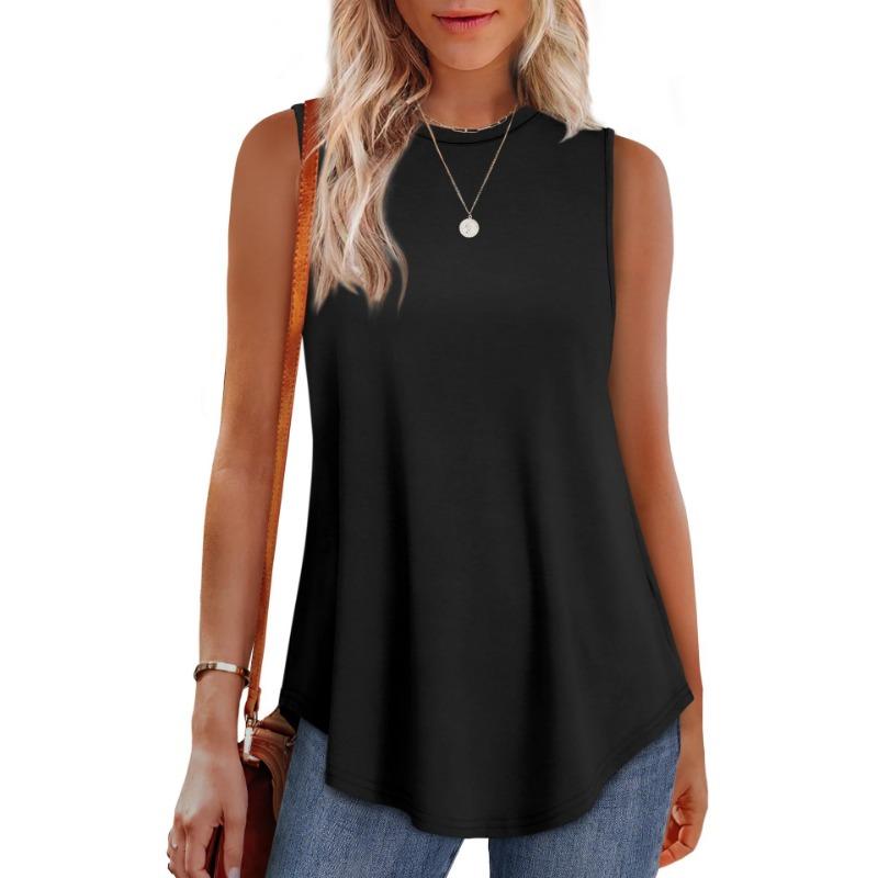 Spring and Summer Solid Color Round Neck Loose Sleeveless Casual T-shirt