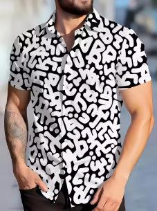 Summer new men s letter print short-sleeve shirt, casual and fashionable, comfortable, soft, and breathable XXS