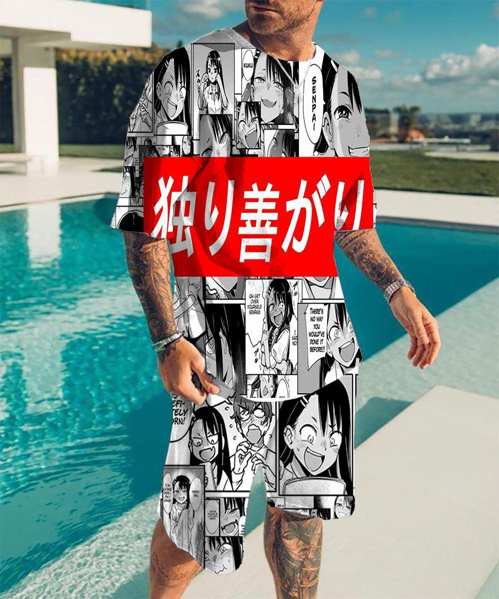 

Летняя мода, мужская футболка с 3D принтом, костюм, уличная повседневная мужская рубашка с круглым вырезом и короткими рукавами, комплекты из 2 предметов, топы большого размера M