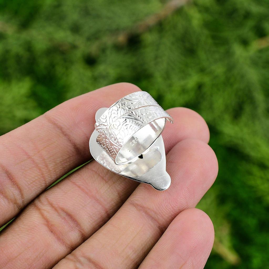 Gift For Her Natural Peanut Wood Jasper Statement Adjustable Ring 925 Silver