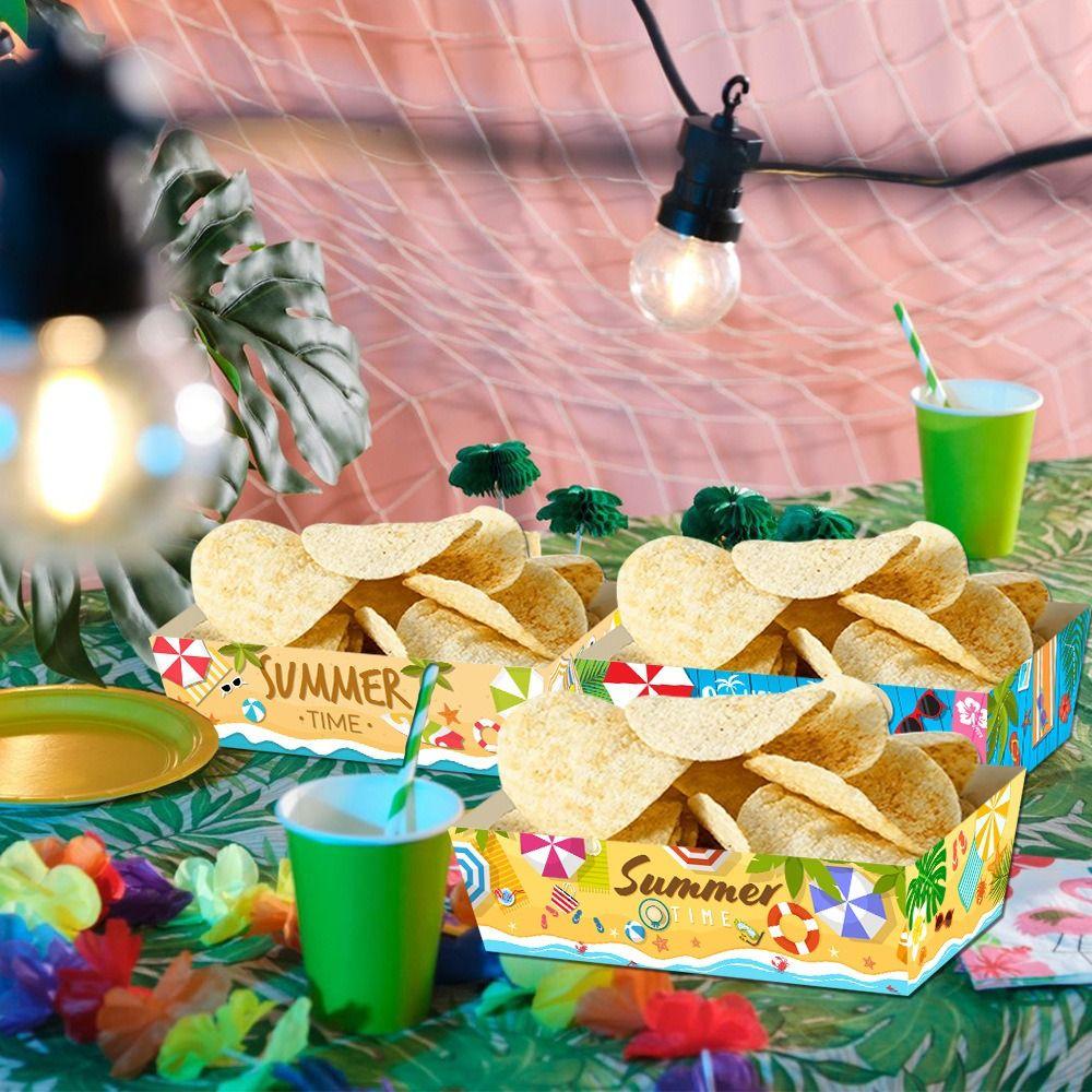 

12pcs Rectangular Summer Snack Paper Boxes Thickened Snacks Trays Dinner Plate Hawaii Decoration 12pcs